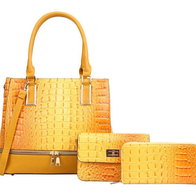 Yellow Elegant “Croc” Handbag/Crossbody/Wallet Set - Reinventing Glamour